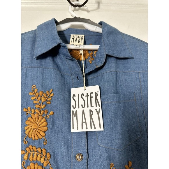 Sister Mary Abigail Embroidered  Short‎ Sleeve Linen Shirt Dress Small floral - Picture 3 of 6